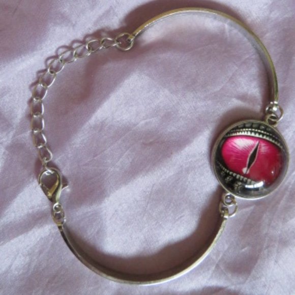 DRAGON Eye Cabochon Bracelet Pink & Black Size 7.5 (K218) - Picture 1 of 4